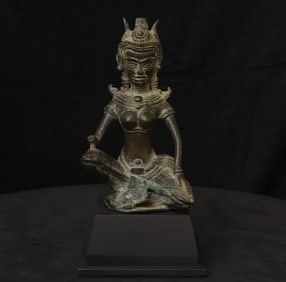 13thC Cambodian Solid-Cast Bronze Post Khmer "Apsara" Large, Uncommon