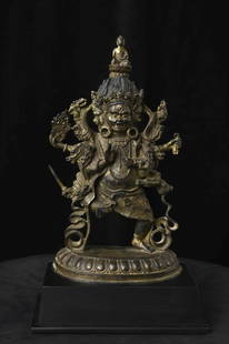 Antique Tibetan Tantric Bronze Figure. Large, Almost Alive!!!! Look at the photos.: Remarkable Tibetan tantric figure. It is unlike any I have seen before. Take a look at the photos and you will see what I mean. It is hard to know where to look first-from the four main faces to the 8