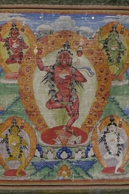 19thC Mongolian Thangka w/ 5 Dakinis