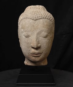 16thC Thai stone head-Life-size . The face is finest classic -powerful, kind and gentle