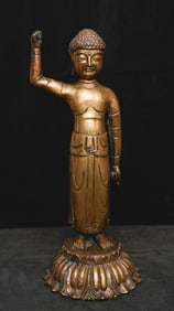 16thC Korean Baby Buddha pointing to the heaven and earth. Wonderful face.