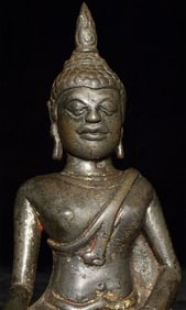 13thC/earlier SE Asian Buddha. Fascinating and unique piece, Important Transitional Style