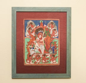 Antique Mongolian Thangka-Fierce Protective Deity, Excellent Quality! Finely Framed