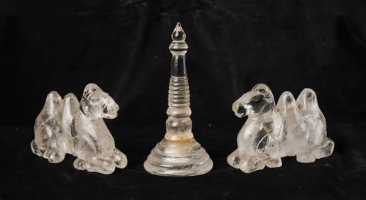 Early Asian quartz, crystal camels, magnificent pair.