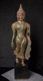 Large Thai Bronze Walking Buddha in a 15thC Style.