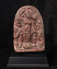 11/12thC Pagan Era Burmese Buddhist Tablet depicting the birth of the Buddha being born out of his