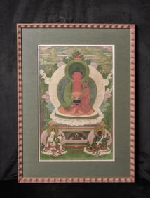 18/19 century Tibetan or Mongolian beautifully framed, Thangka. Very well painted, and in excellent