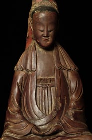 18/19thC Chinese Buddhist Quanyin Sculpture-Joyful.12.25” tall