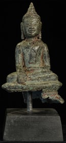 13/14thC Burmese/Thai Bronze Mon Buddha-Very rare type. Joyful.