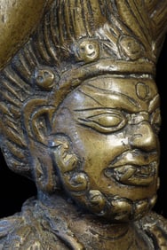 18/19thC Nepalese fierce deity. 6.75 inches tall, 5 5/8 inches at widest point.
