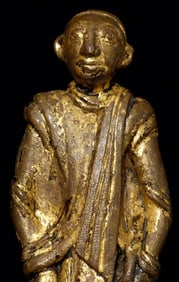 18C or earlier Burmese bronze monk. 8 inches tall-Special Presence