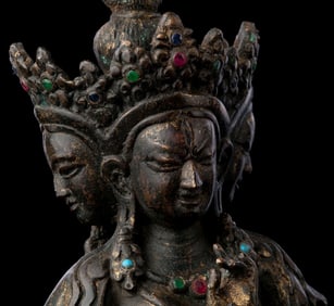 Antique Nepal/Tibet Three Face Eight Arm Bodhisattva, 7" Tall-Special
