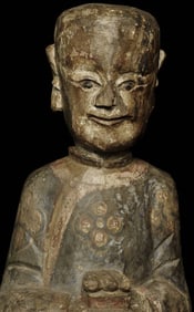 19thC/earlier Large Wood Chinese figure with offering-Superb Face, special.