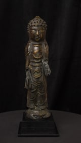 13-15th-century Standing Bronze Korean Buddha-Large, Lots of Character
