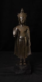 Outstanding 16thC Ayuthaya Thai standing Buddha in "Royal Attire".