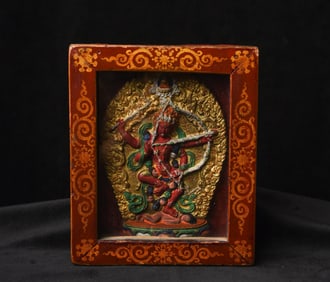 19thC Mongolia Gau Box w. Large Vibrant Dakini inside - Old European Collection-Special!