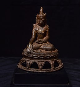 6th to 9thC Burmese Bronze Buddha in Royal Attire-Elaborate Base- Arakan (Early Period)