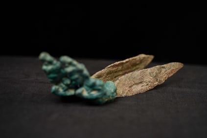 1/12thC Cambodian Khmer Bronze Apsara Knife-bronze handle, iron blade- Pair of