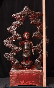18thC Baby Buddha- Vietnam-retains original base and Mandorla-large. Commanding Presence