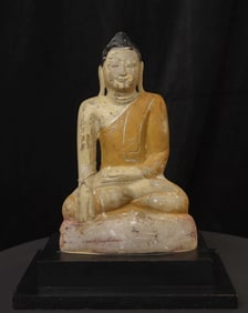 19thC Burmese Stone (Alabaster) Buddha-Great Face, Perfect Size!