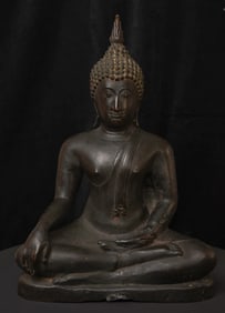 19th century or earlier Large Sukhothai (Thai) Bronze Buddha.