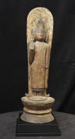 18/19thC Sri Lanka Buddha- Large Standing Bronze Folk Style-Rare!