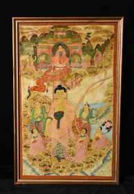Beautiful Tibeto-Chinese Thangka, circa 1900. Rare type-Finely painted.