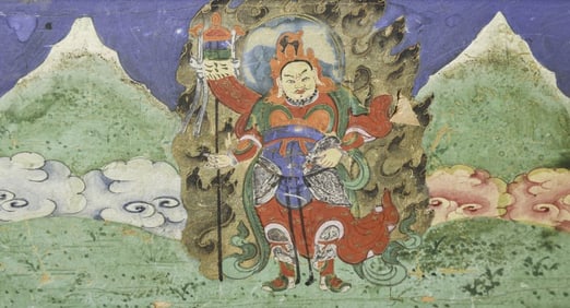 18/19thC/Earlier Tibetan Four Guardian Kings Painting from the Inside of a Buddhist Book/Bible.