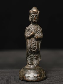 Very early Korean Bronze Bodhisattva. Stands 3 inches tall.