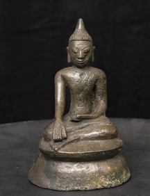 11-13thC Bronze Buddha - Unique, Burmese Mon . Very Rare Type