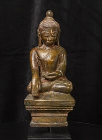 18thC Burma Bronze Buddha- Shan Style, Beautiful Face, Custom base