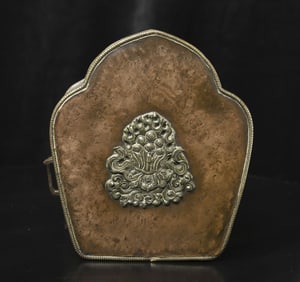 18thC large and heavy copper box Gau. Measures with silver inset (standing up) 6 inches tall,