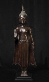 17thC Northern Thai Standing Bronze Buddha, Nice Quality! Hard to Find