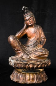 18/19th century Japanese wood Bodhisattva carved out of wood.