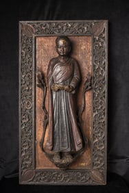Large, 18thC Exquisitely Carved Burmese Monk probably from a temple wall.I've seen 2 closely related