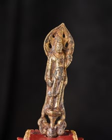 Tang or Later Bronze with Remains of Gilding. Nice Example with Excellent Detail. A Lovely Example.