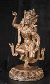 Chinese or Chinese Tibetan bronze. sculpture of a dancing Buddhist figure. It is particularly well