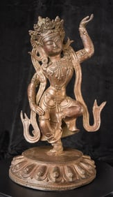 Chinese or Chinese Tibetan bronze. sculpture of a dancing Buddhist figure. It is particularly well