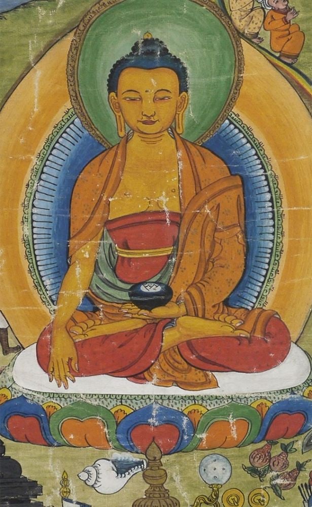 Mongolian Thangka Large, Finely Framed, Highly Detailed One of a Kind!: Highly detailed Mongolian Thangka. The photos tell the story. Not as old as some (perhaps 70 to 90 years old), but a great piece of narrative folk art, as unique as any of its type I have seen, includ