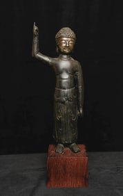 16th/17thC Korean Standing Bronze Baby Buddha. Large, Animated, Special face
