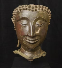 Very Fine 14thC Classic Thai Sukhothai Buddha Head. Special Smile