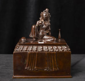 Antique Buddhist Tantric Bronze Box from Tibet or Laos