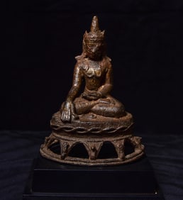 6th to 9thC Burmese Bronze Buddha in Royal Attire-Elaborate Base- Arakan (Early Period)