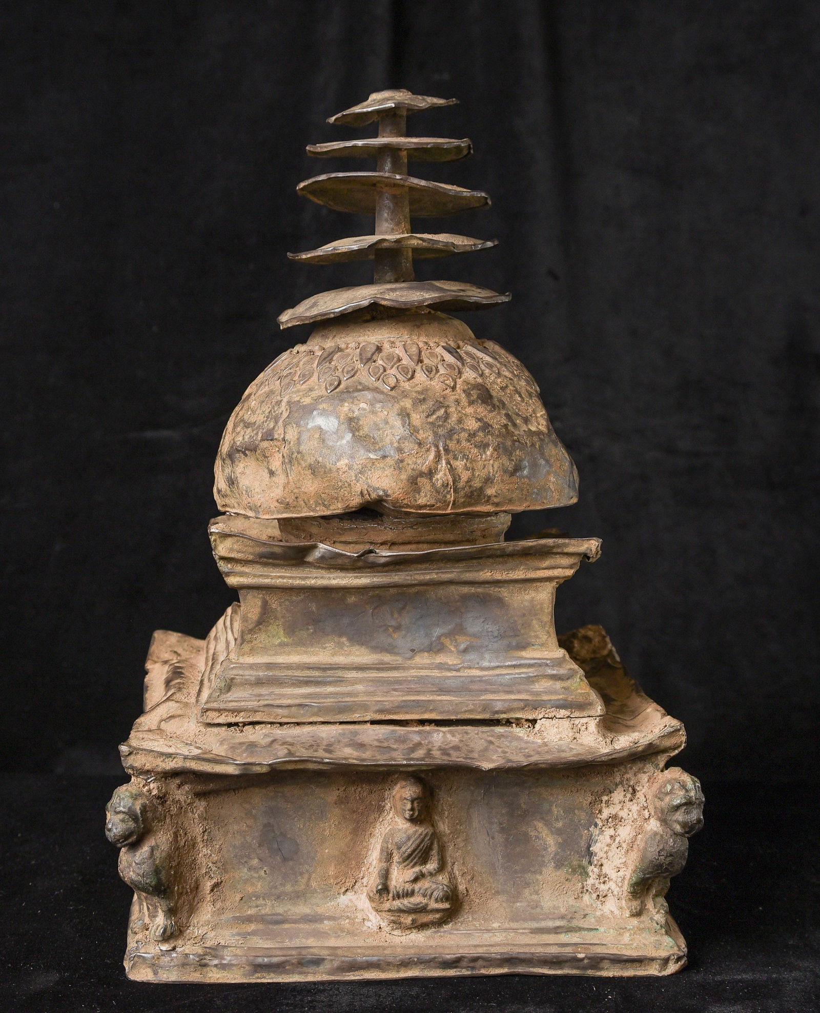 2nd-7thC Gandharan Silver Stupa with Buddhas on Each Side. Authentic, Large (1 of 20)