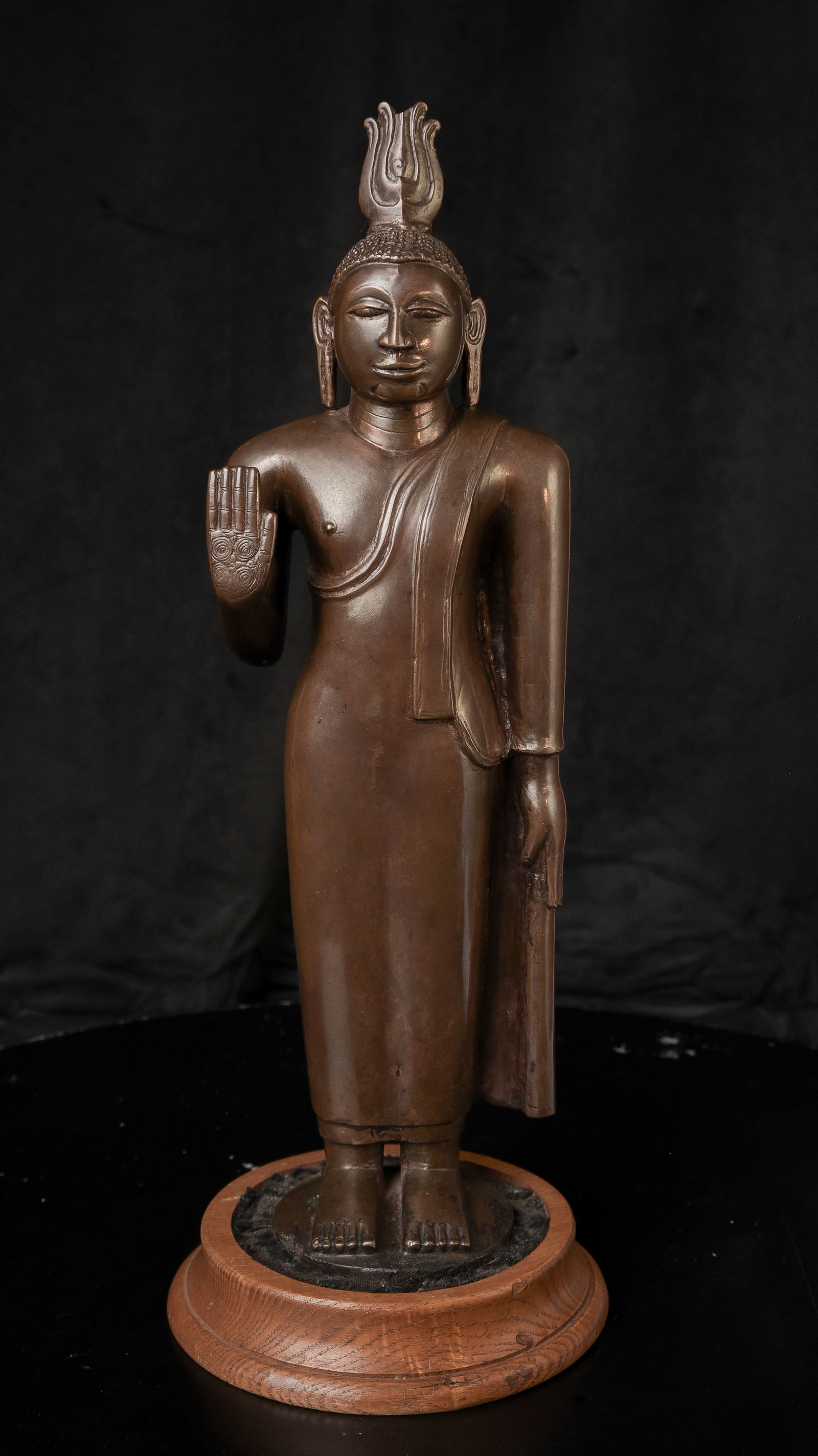 15th-18thC Sri Lankan Divided Kingdom/Kandy Bronze. Very Special Buddha: 15th–18th Century Sri Lankan Divided Kingdom Period Standing Bronze Buddha. The surface has a beautiful, soft glow, and the casting quality is notably high. Figures from this period in large, refine