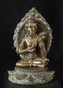 9/10thC Javanese solid silver Bodhisattva on ORIGINAL bronze base.- Magnicent