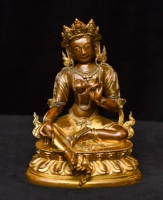 17/18thC HEAVY Tibetan Bodhisattva-Finest Semi-Gilt. Precious. Price greatly reduced.