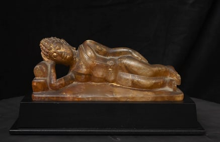 Large 15 /16th-c. or later Crystal Sukhothai Buddha-Authentic Reclining Masterpiece-traces/gilding