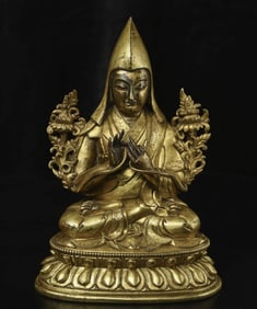 World-Class 18thC Tibetan Bronze Monk — Finest Quality