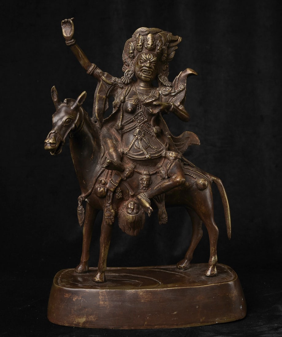 18/19th Mongolian Buddhist Protective Deity- Large, Fierce, Animated, Powerful.: 18/19th Mongolian Buddhist Protective Deity- Large, Fierce, Animated, Powerful. Both figure and horse have expressive faces, rearing up to scare away the things that get in our way of seeing clearly.
